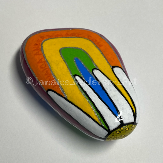 Rainbow Daisy - Hand Painted Stone