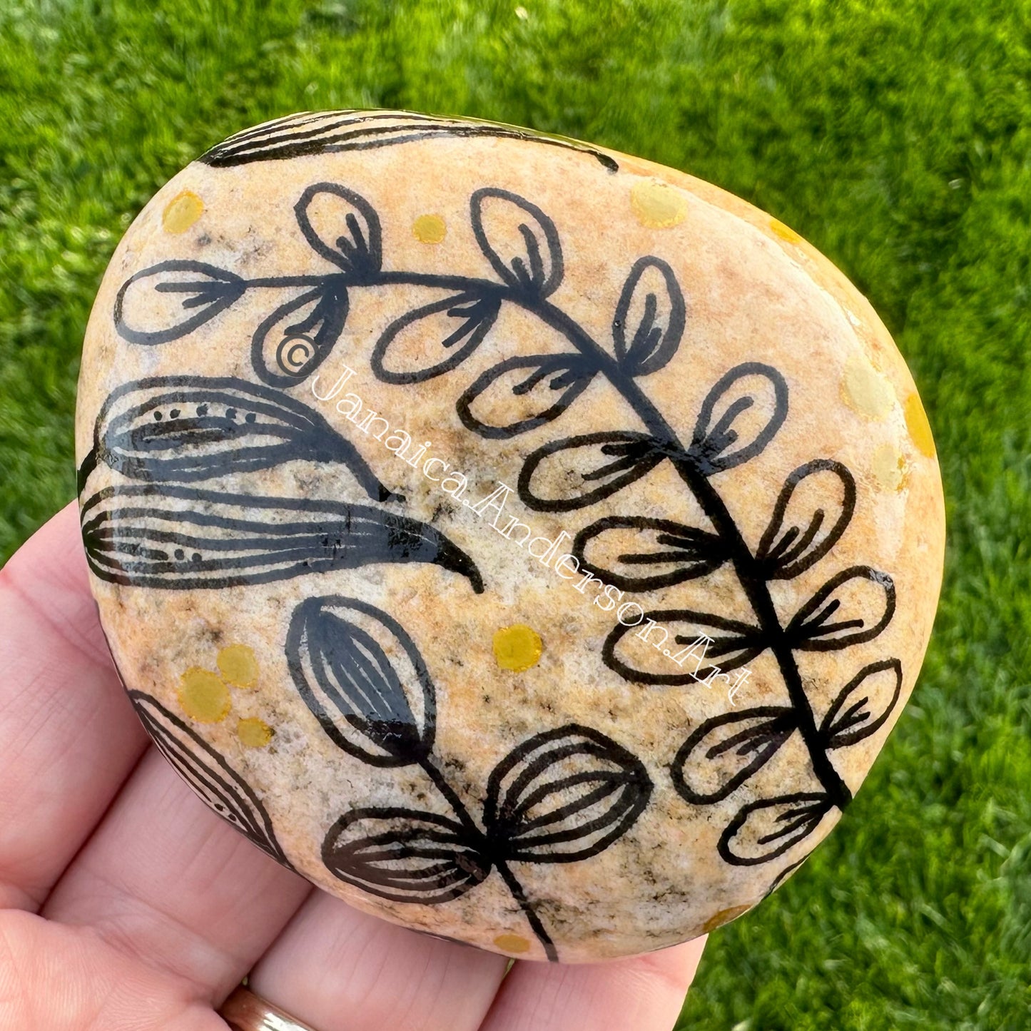 Whimsical Foliage Exposed Stone - Hand Painted Stone