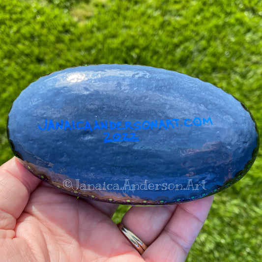 Patchwork (blue/green/purple) - Hand Painted Stone