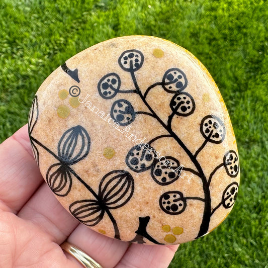 Whimsical Foliage Exposed Stone - Hand Painted Stone