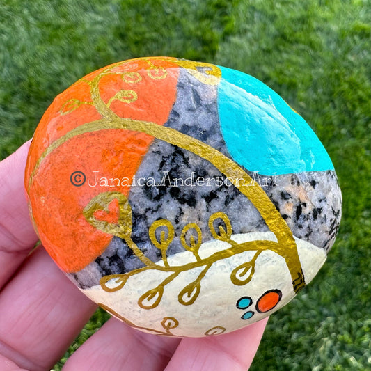 Whimsical Foliage No.2 Exposed Stone - Hand Painted Stone