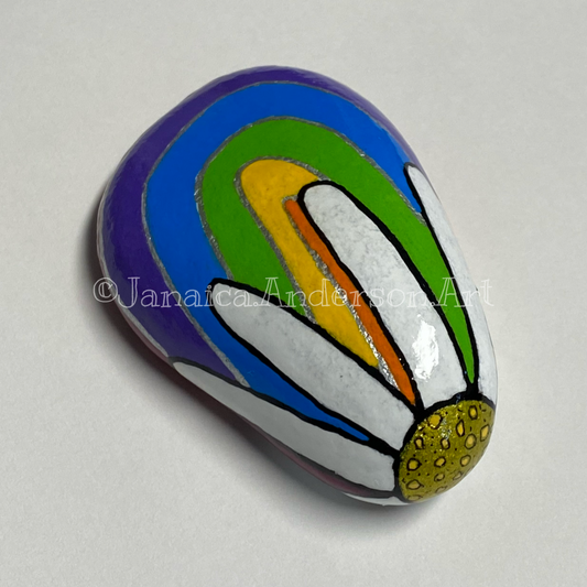 Rainbow Daisy - Hand Painted Stone