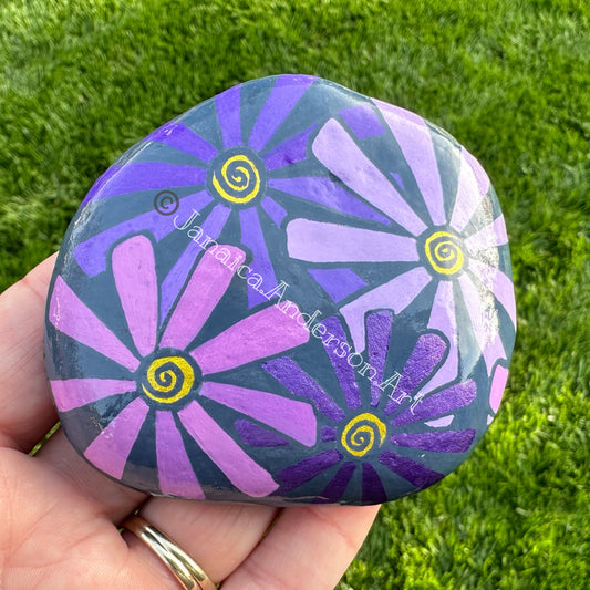Flower Power No.1 (purples) - Hand Painted Stone