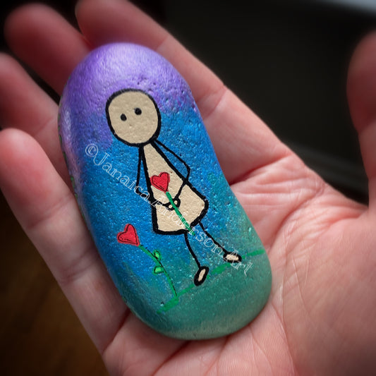 “Love One Another~Doodle Girl” Hand Painted Rock