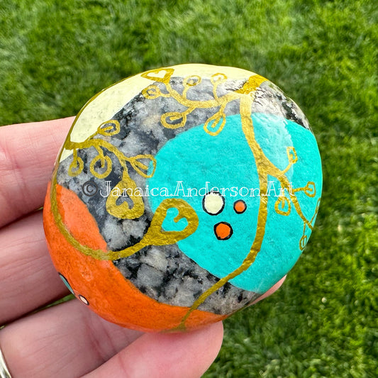 Whimsical Foliage No.2 Exposed Stone - Hand Painted Stone